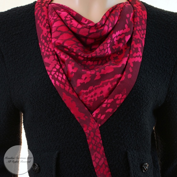 Adolfo Knit Sweater Black Boucle & Pink Printed Silk Saks 5th Ave Vintage HTF - Picture 4 of 6